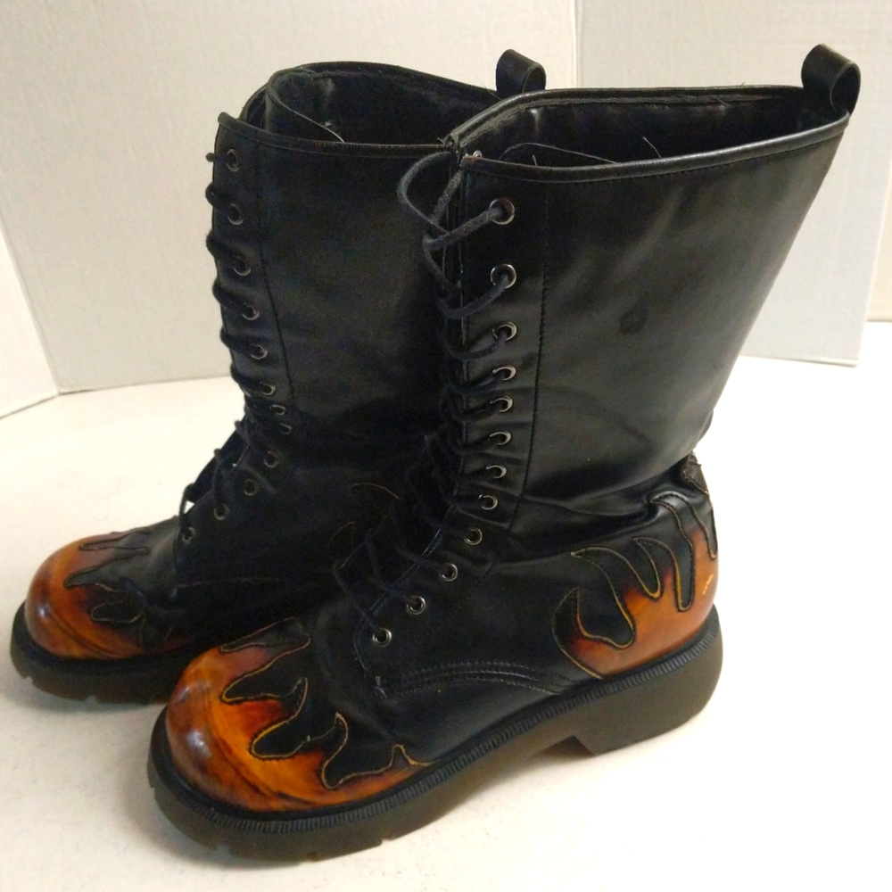 Boots Women's Size 10.5 US Lace Up Flame Sunburst Halloween - Picture 11 of 17